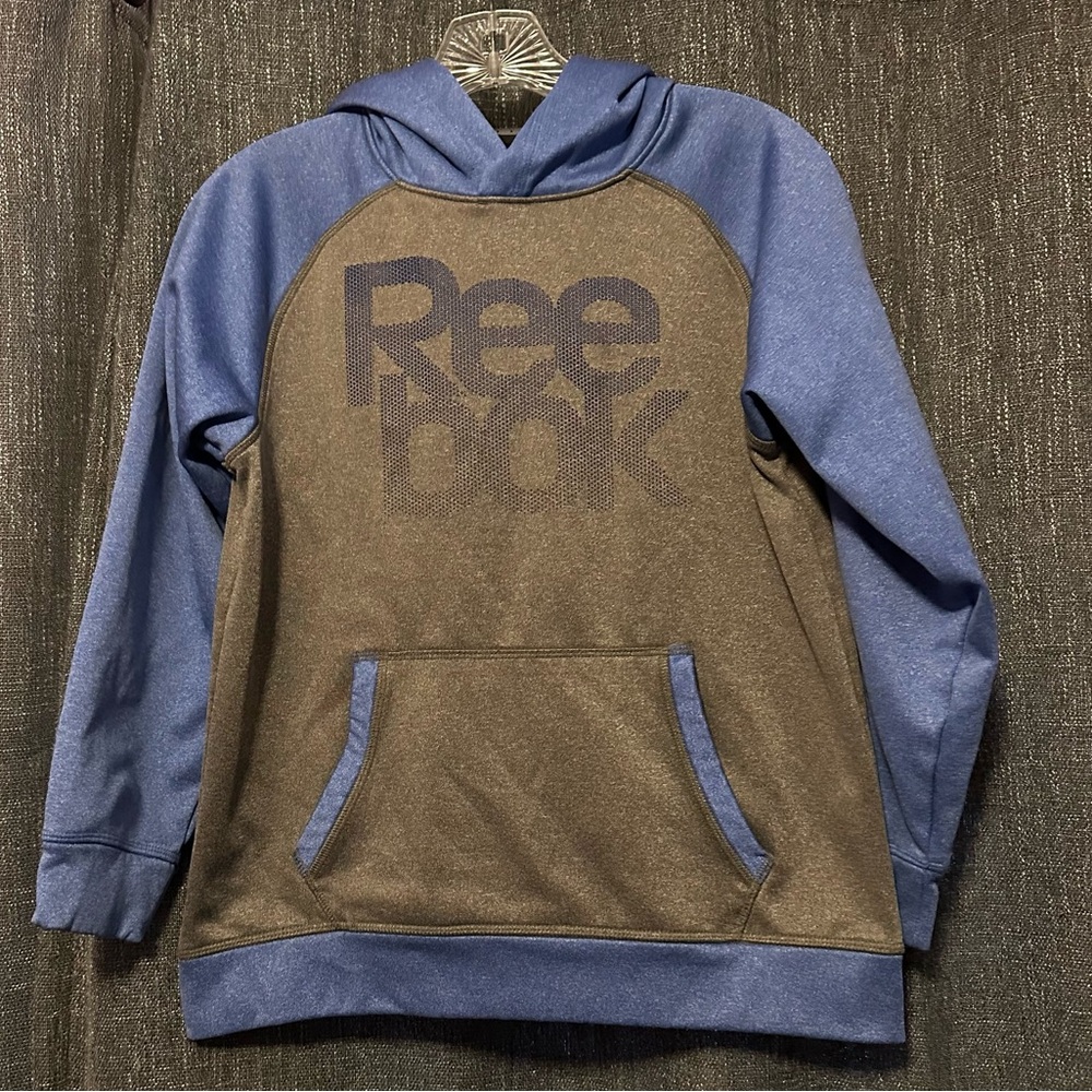 Reebok Heather Blue Charcoal Grey Hoodie Pullover Jacket (Kid's Medium) - Picture 3 of 9